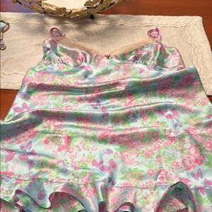 Floral Satin Chemise in Pink and Blue